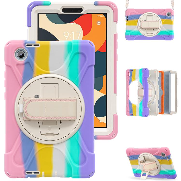 For Lenovo Tab One / K9 Rotatable Holder Silicone Hybrid PC Tablet Case with Shoulder Strap