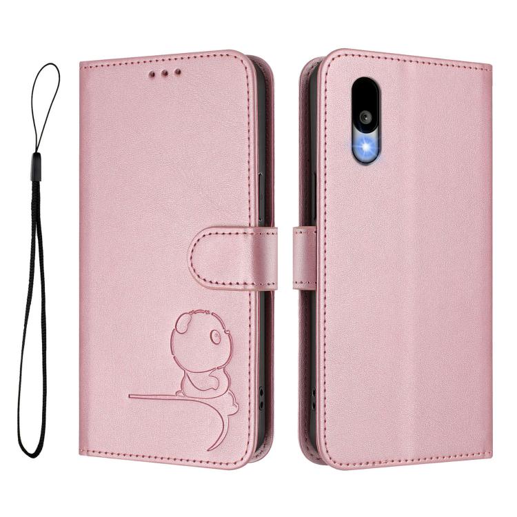 For Kyocera Basio Active3 Litter Panda Embossing RFID Leather Phone Case with Lanyard
