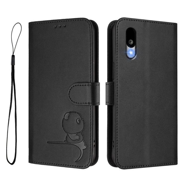 For Kyocera Basio Active3 Litter Panda Embossing RFID Leather Phone Case with Lanyard