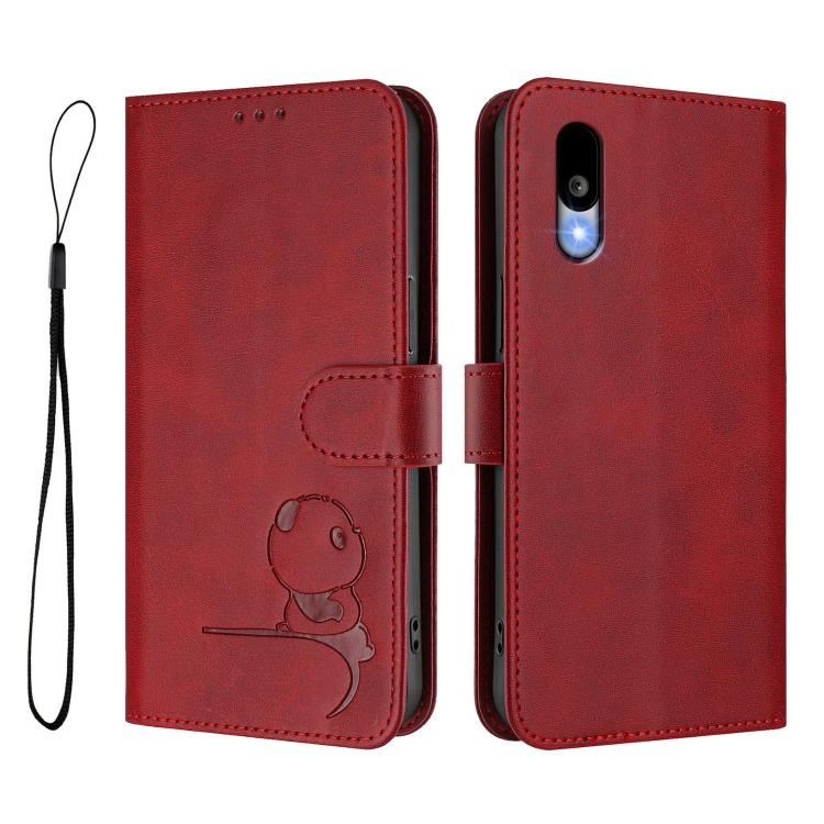 For Kyocera Basio Active3 Litter Panda Embossing RFID Leather Phone Case with Lanyard