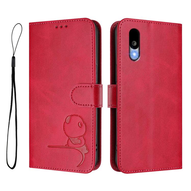 For Kyocera Basio Active3 Litter Panda Embossing RFID Leather Phone Case with Lanyard