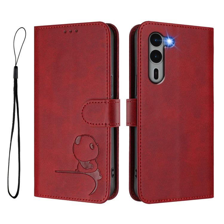 For Fujitsu Arrows We2 Plus F-51E Litter Panda Embossing RFID Leather Phone Case with Lanyard