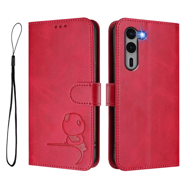 For Fujitsu Arrows We2 Plus F-51E Litter Panda Embossing RFID Leather Phone Case with Lanyard