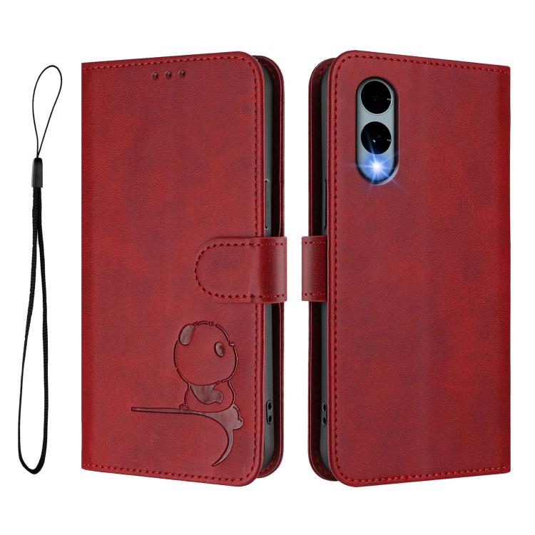 For Fujitsu Arrows We2 F-52E Litter Panda Embossing RFID Leather Phone Case with Lanyard