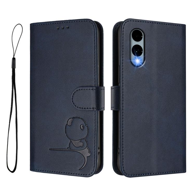 For Fujitsu Arrows We2 F-52E Litter Panda Embossing RFID Leather Phone Case with Lanyard
