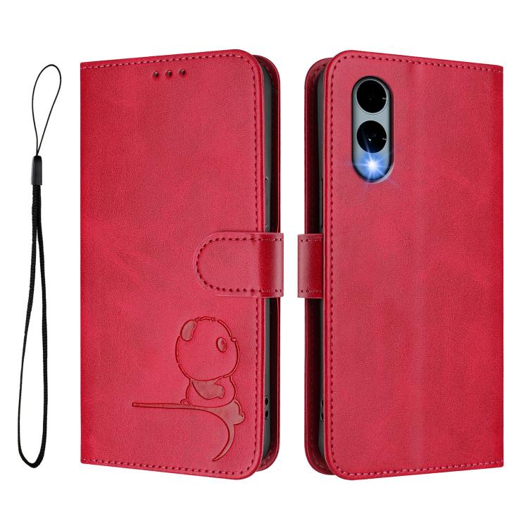 For Fujitsu Arrows We2 F-52E Litter Panda Embossing RFID Leather Phone Case with Lanyard