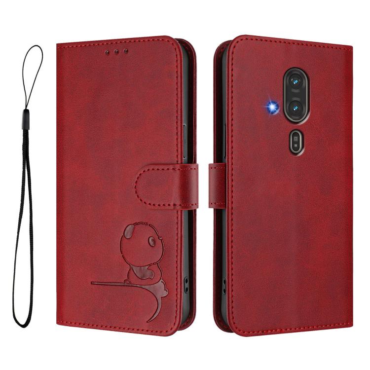 For Fujitsu FCNT Rakuraku F-53E Litter Panda Embossing RFID Leather Phone Case with Lanyard