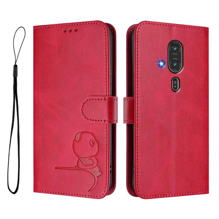 For Fujitsu FCNT Rakuraku F-53E Litter Panda Embossing RFID Leather Phone Case with Lanyard