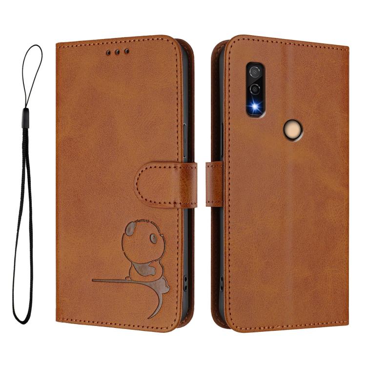 For Fujitsu Arrows We3 Litter Panda Embossing RFID Leather Phone Case with Lanyard