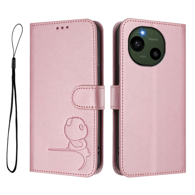 For Sharp Aquos R9 SH-51E Litter Panda Embossing RFID Leather Phone Case with Lanyard