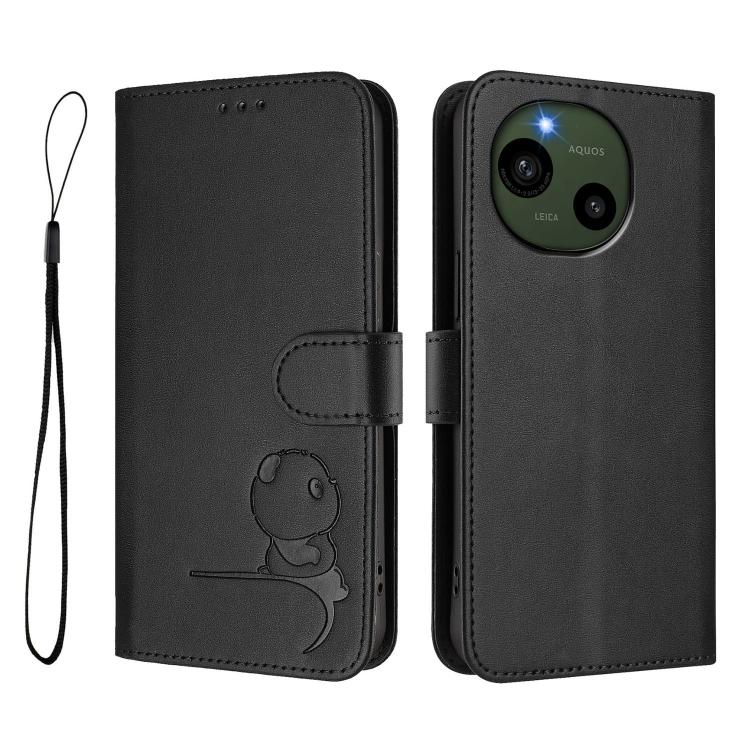 For Sharp Aquos R9 SH-51E Litter Panda Embossing RFID Leather Phone Case with Lanyard