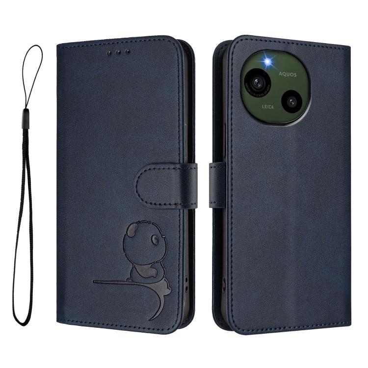 For Sharp Aquos R9 SH-51E Litter Panda Embossing RFID Leather Phone Case with Lanyard