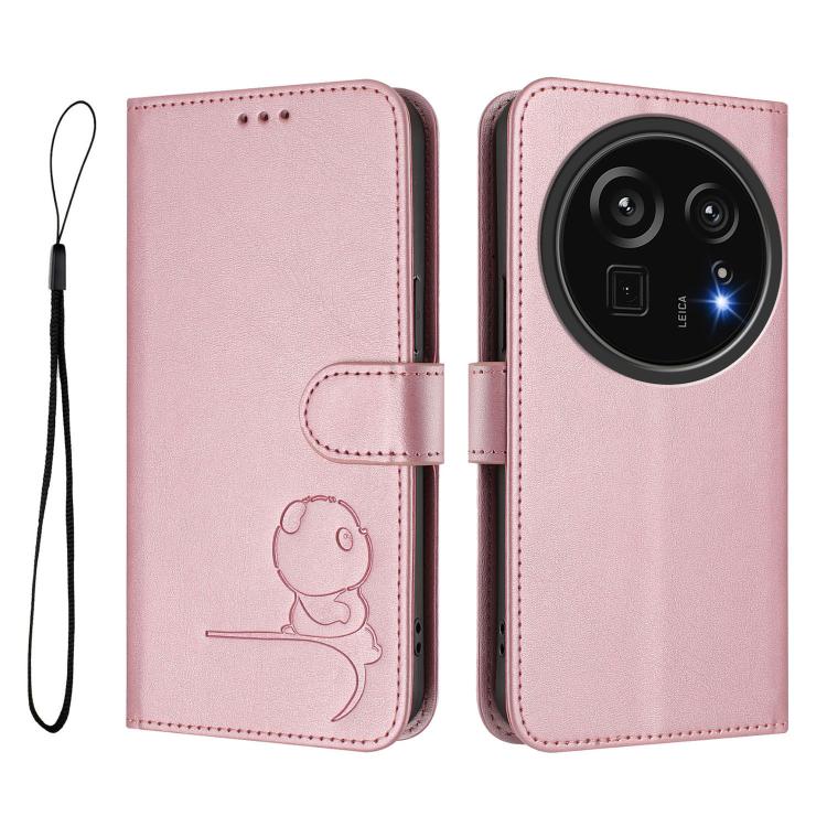 For Sharp Aquos R9 Pro SH-54E Litter Panda Embossing RFID Leather Phone Case with Lanyard