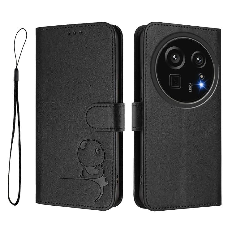 For Sharp Aquos R9 Pro SH-54E Litter Panda Embossing RFID Leather Phone Case with Lanyard