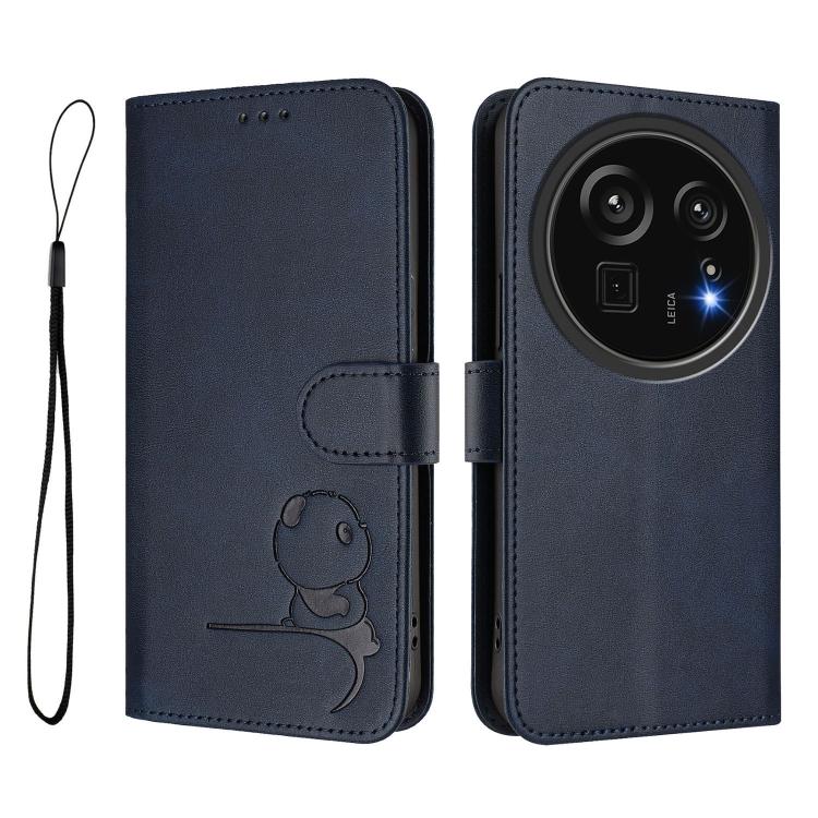 For Sharp Aquos R9 Pro SH-54E Litter Panda Embossing RFID Leather Phone Case with Lanyard