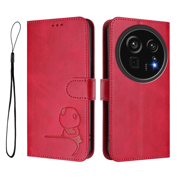 For Sharp Aquos R9 Pro SH-54E Litter Panda Embossing RFID Leather Phone Case with Lanyard