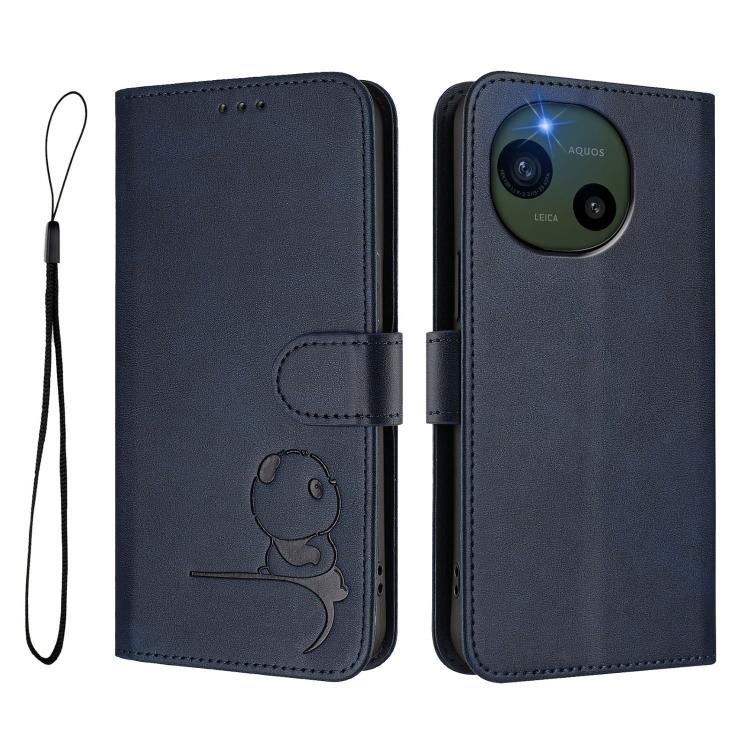For Sharp Aquos R10 Litter Panda Embossing RFID Leather Phone Case with Lanyard