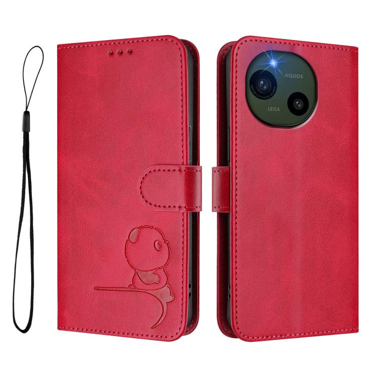 For Sharp Aquos R10 Litter Panda Embossing RFID Leather Phone Case with Lanyard