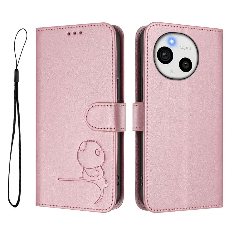 For Sharp Aquos Sense9 Plus Litter Panda Embossing RFID Leather Phone Case with Lanyard