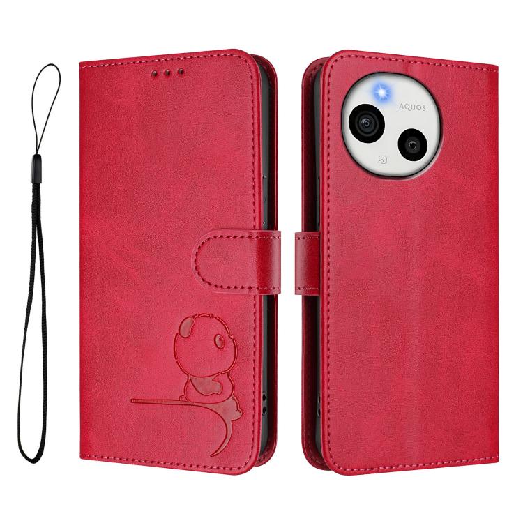 For Sharp Aquos Sense9 Plus Litter Panda Embossing RFID Leather Phone Case with Lanyard