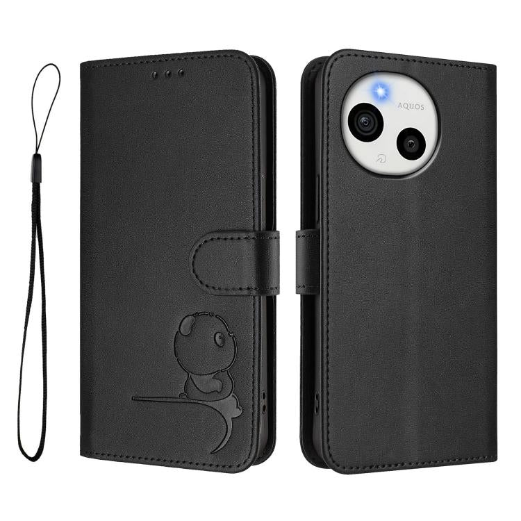 For Sharp Aquos Sense9 Litter Panda Embossing RFID Leather Phone Case with Lanyard