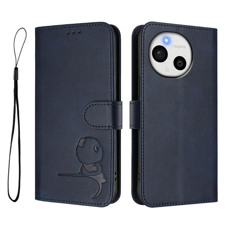 For Sharp Aquos Sense9 Litter Panda Embossing RFID Leather Phone Case with Lanyard