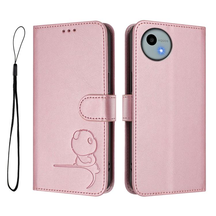 For Sharp Aquos wish4 SH-52E Litter Panda Embossing RFID Leather Phone Case with Lanyard