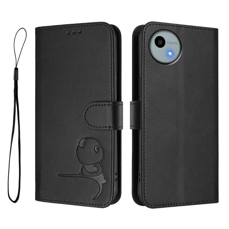 For Sharp Aquos wish4 SH-52E Litter Panda Embossing RFID Leather Phone Case with Lanyard