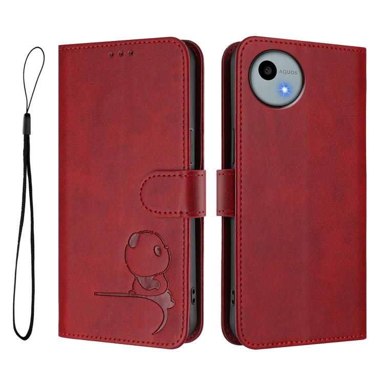 For Sharp Aquos wish4 SH-52E Litter Panda Embossing RFID Leather Phone Case with Lanyard