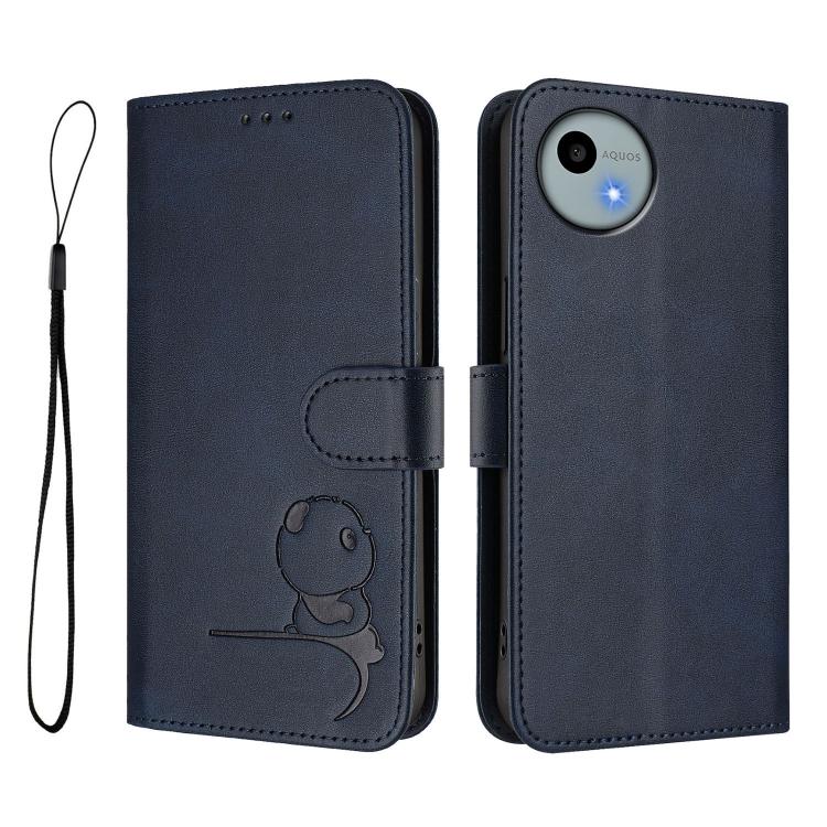 For Sharp Aquos wish4 SH-52E Litter Panda Embossing RFID Leather Phone Case with Lanyard