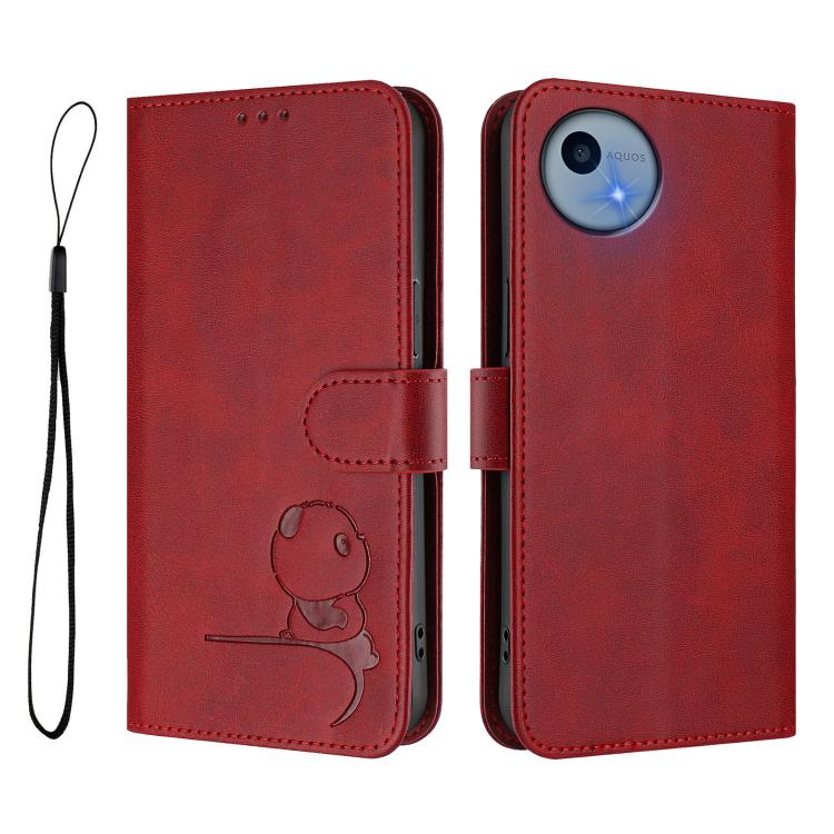 For Sharp Aquos wish5 Litter Panda Embossing RFID Leather Phone Case with Lanyard