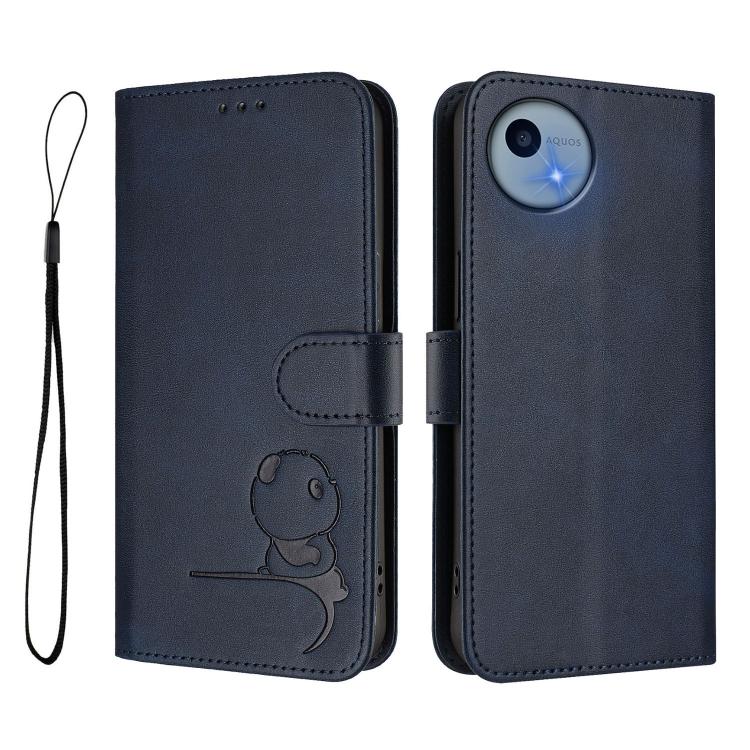For Sharp Aquos wish5 Litter Panda Embossing RFID Leather Phone Case with Lanyard