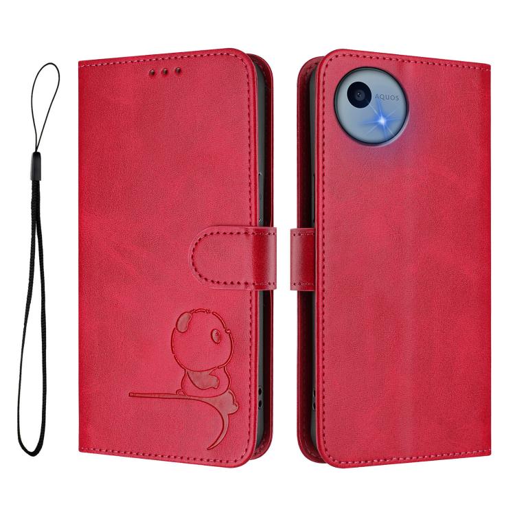 For Sharp Aquos wish5 Litter Panda Embossing RFID Leather Phone Case with Lanyard