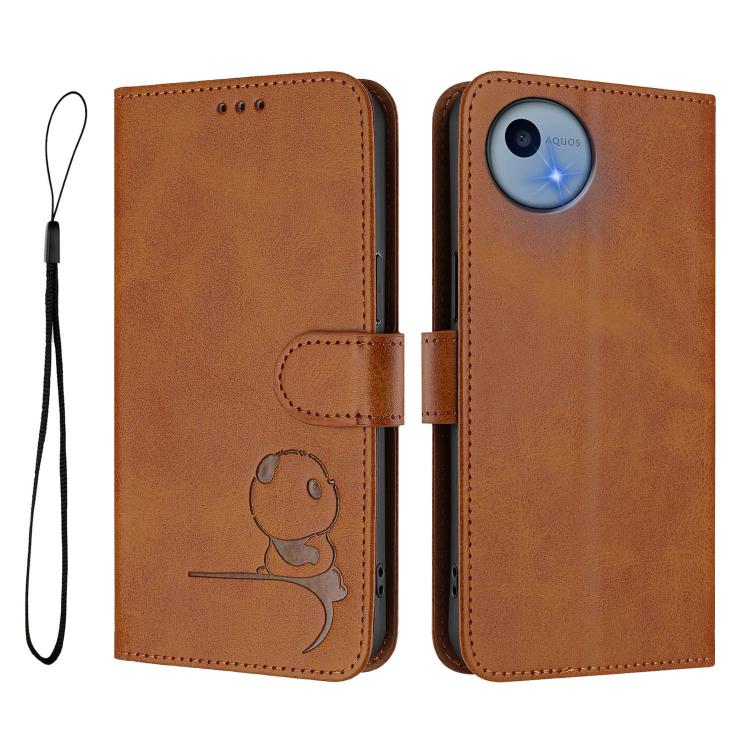For Sharp Aquos wish5 Litter Panda Embossing RFID Leather Phone Case with Lanyard