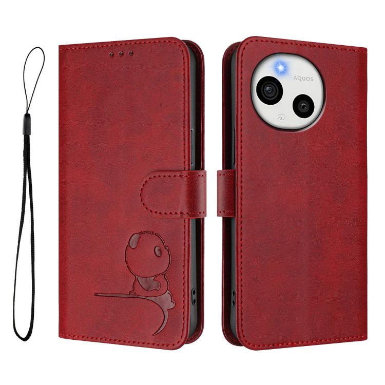 For Sharp Aquos Sense10 Litter Panda Embossing RFID Leather Phone Case with Lanyard