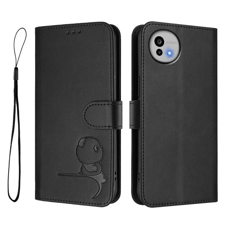 For Sharp Aquos wish6 Litter Panda Embossing RFID Leather Phone Case with Lanyard