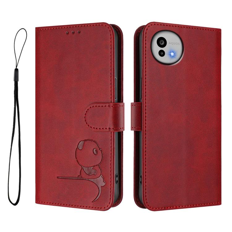 For Sharp Aquos wish6 Litter Panda Embossing RFID Leather Phone Case with Lanyard