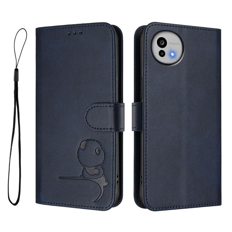 For Sharp Aquos wish6 Litter Panda Embossing RFID Leather Phone Case with Lanyard