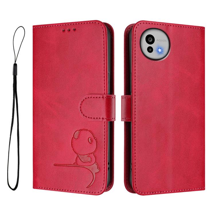 For Sharp Aquos wish6 Litter Panda Embossing RFID Leather Phone Case with Lanyard