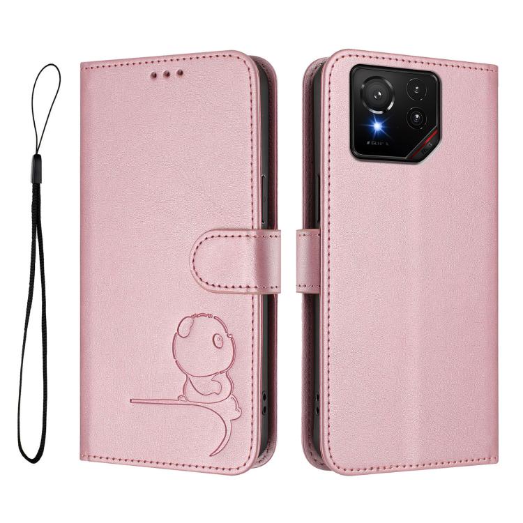 For Asus ROG Phone 9 / 9 Pro Litter Panda Embossing RFID Leather Phone Case with Lanyard