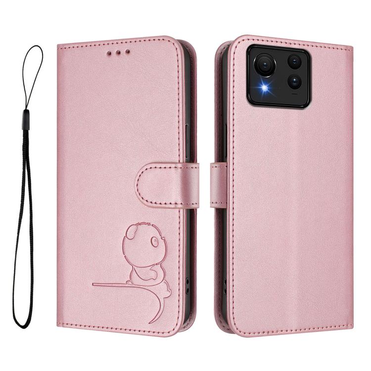 For Asus Zenfone 11 Ultra Litter Panda Embossing RFID Leather Phone Case with Lanyard
