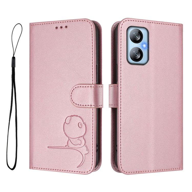 For Blackview A52 / A52 Pro Litter Panda Embossing RFID Leather Phone Case with Lanyard
