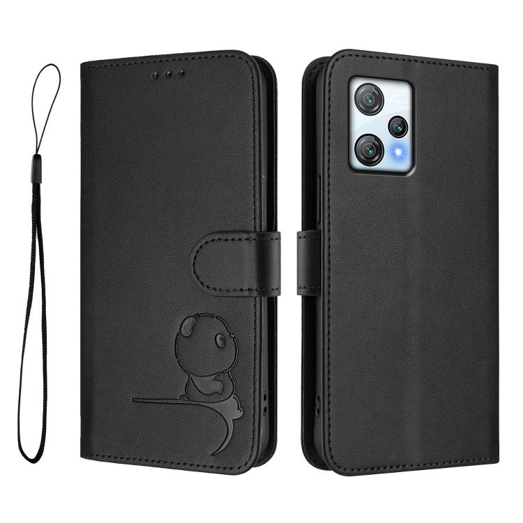 For Blackview A53 Litter Panda Embossing RFID Leather Phone Case with Lanyard