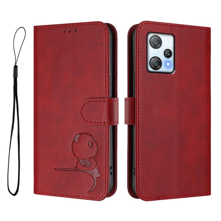 For Blackview A53 Litter Panda Embossing RFID Leather Phone Case with Lanyard