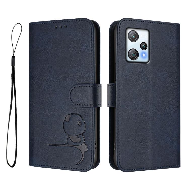 For Blackview A53 Litter Panda Embossing RFID Leather Phone Case with Lanyard