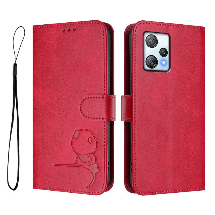 For Blackview A53 Litter Panda Embossing RFID Leather Phone Case with Lanyard