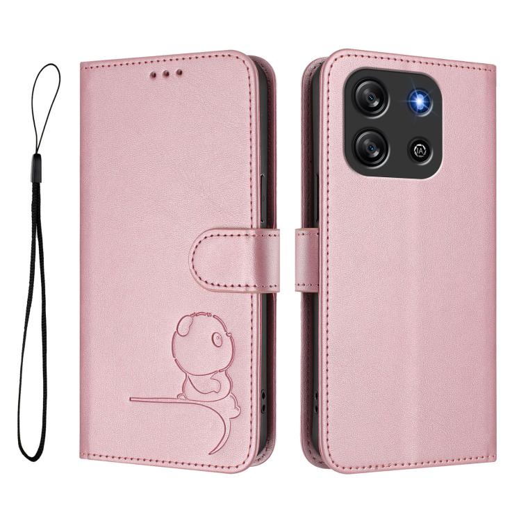 For Blackview Oscal Flat 1C Litter Panda Embossing RFID Leather Phone Case with Lanyard