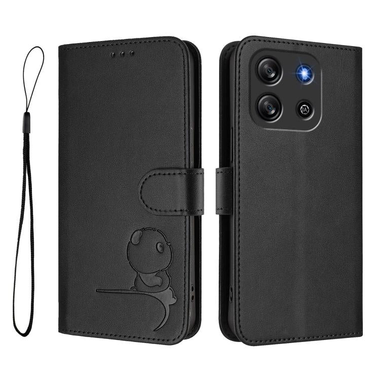For Blackview Oscal Flat 1C Litter Panda Embossing RFID Leather Phone Case with Lanyard