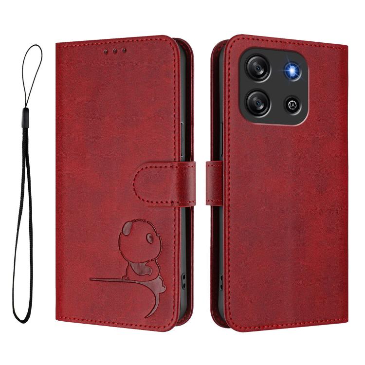 For Blackview Oscal Flat 1C Litter Panda Embossing RFID Leather Phone Case with Lanyard