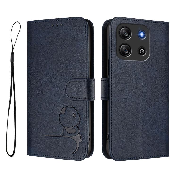 For Blackview Oscal Flat 1C Litter Panda Embossing RFID Leather Phone Case with Lanyard